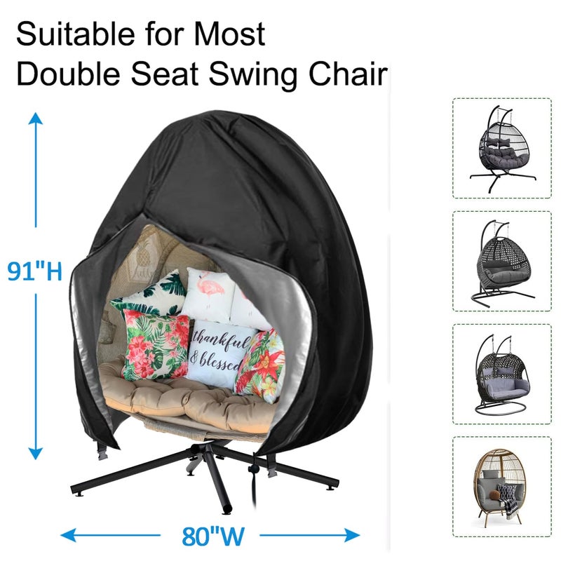 Oslimea Patio Egg Chair Cover Large 91x80 inch Waterproof Patio Hanging Swing Chair Covers Windproof Double Outdoor Swing Egg Chair Cover with Zipper and Bottom Buckle, Black - Image 2